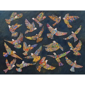 Aayesha Noor, 36 x 48 Inch, Acrylic on Canvas, Bird Painting, AC-AYNR-001